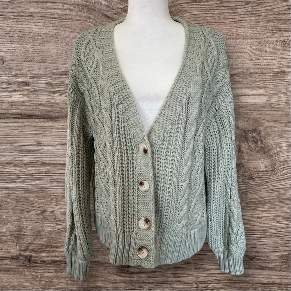 Nectar Clothing Long Sleeve Button Up Knit Cardigan / Mint Green / Small / Fall